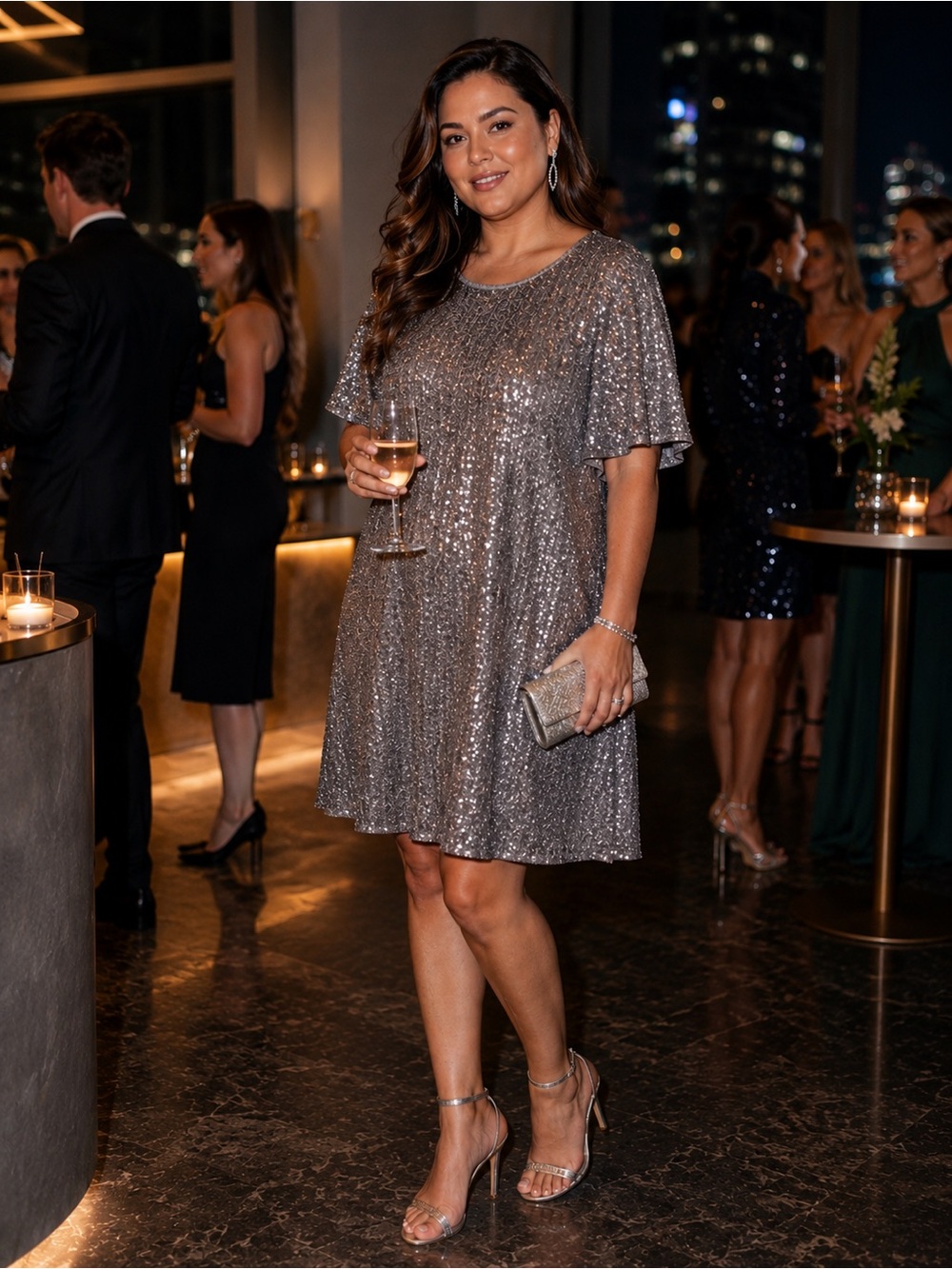 Riley & Rae Grey Sequined Dress Size XXL Y2K